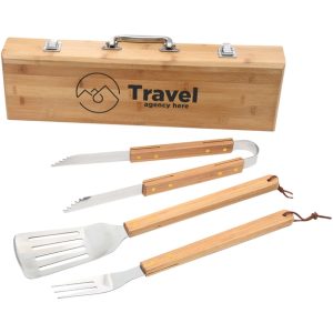 Request Sample Bamboo Custom BBQ Tool Set w/ Branded Case