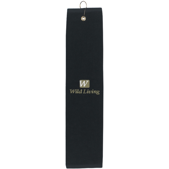 Black - Folded Embroidered Custom Golf Towel - 16_ x 25_