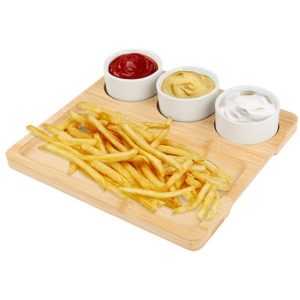 Bamboo Engraved Serving Tray w/ Ceramic Bowls