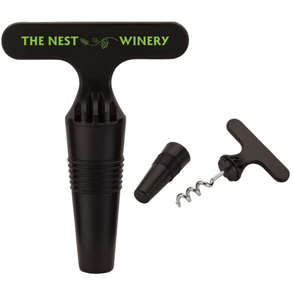 Black - 2-in-1 Promotional Wine Stopper & Bottle Opener